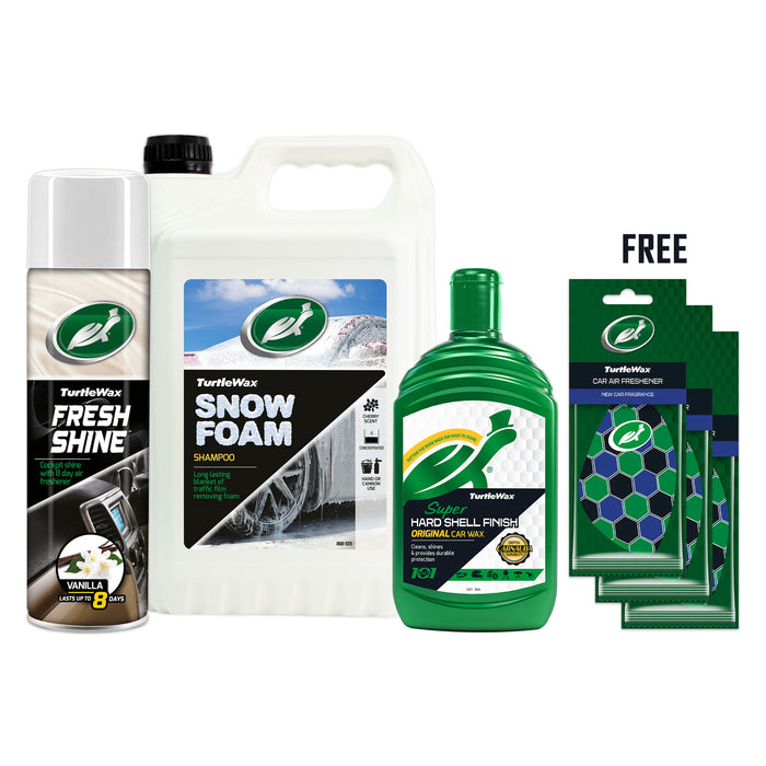 ESSENTIAL CAR CARE BUNDLE: SNOW FOAM, INTERIOR SHINE, & HARD SHELL WAX - FREE AIR FRESHENER - Turtle Wax PK